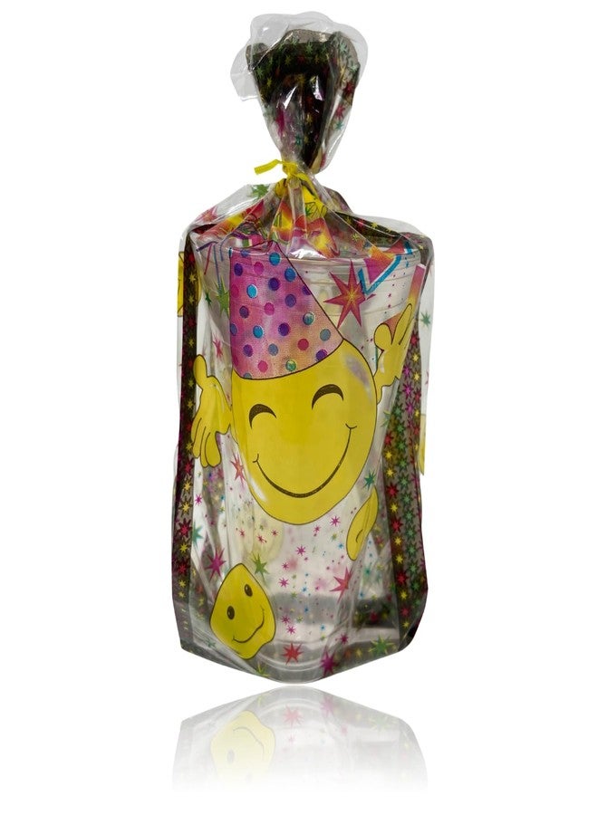 أوانفون أكياس على شكل وجه مبتسم - 25 كيسًا من السيلوفان مع أربطة لولبية لتوزيعات حفلات الوجه المبتسم، أكياس هدايا صيفية، أكياس بلاستيكية مزينة بابتسامة إيموجي لعيد ميلاد فتاة، كمية كبيرة، تضيف لمسة مميزة لديكورات الحفلات - Image 2